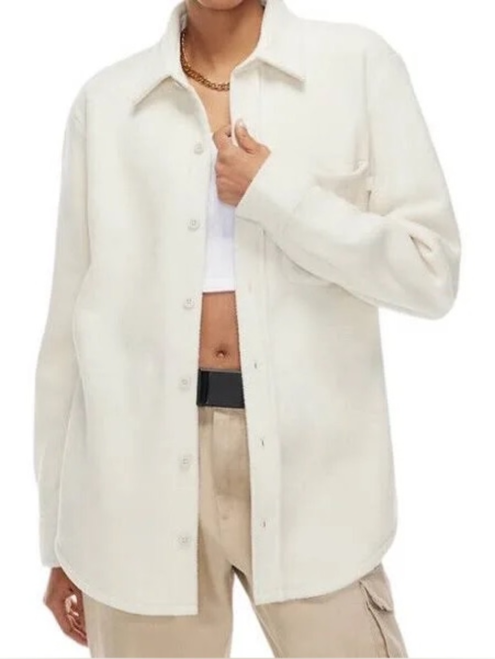 Tna white fleece shacket long sleeve shirt jacket women’s size 1/Small button up